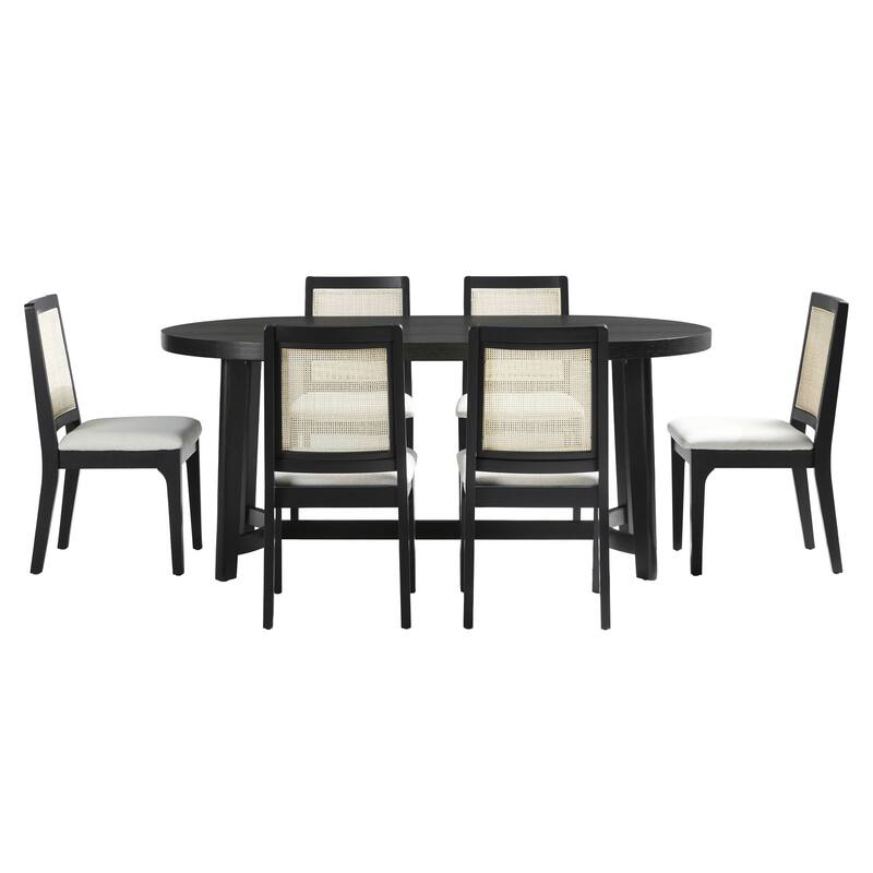 Walker Edison 7-Piece Modern Solid Oak Wood Dining Table with Modern Chairs