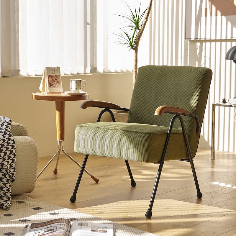 Modern Accent Chair High Back Armchair, Living Room Chairs with Metal Legs - Green