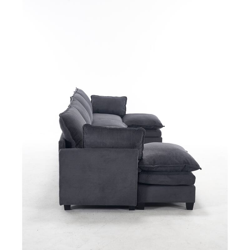 137" Velvet U-Shaped Sectional Sofa with 2 Ottomans, Deep Seat