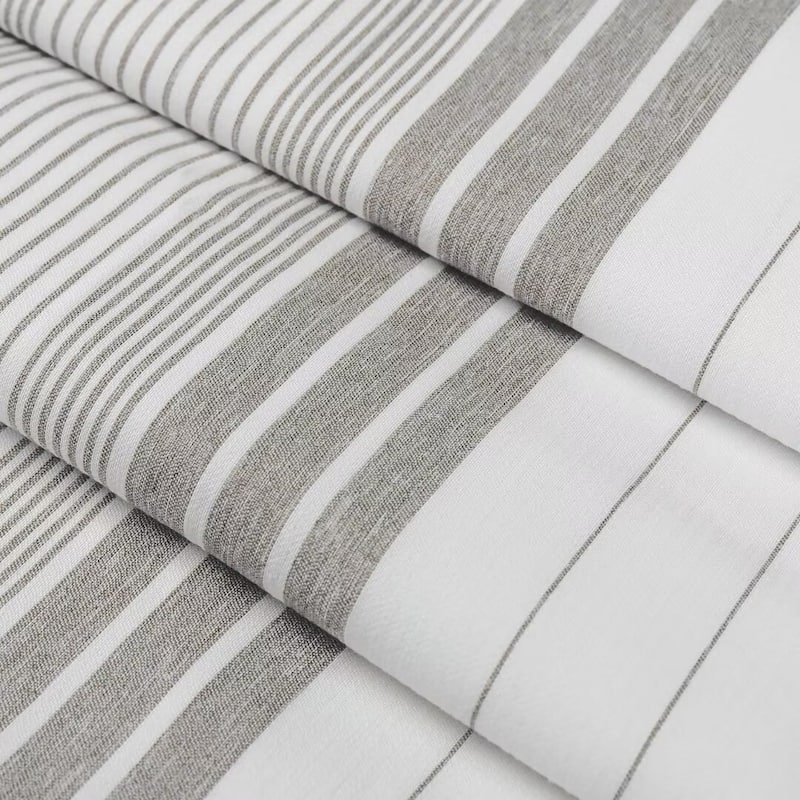 No Hooks Tassels Beach Stripe Shower Curtain with Snap-in Liner