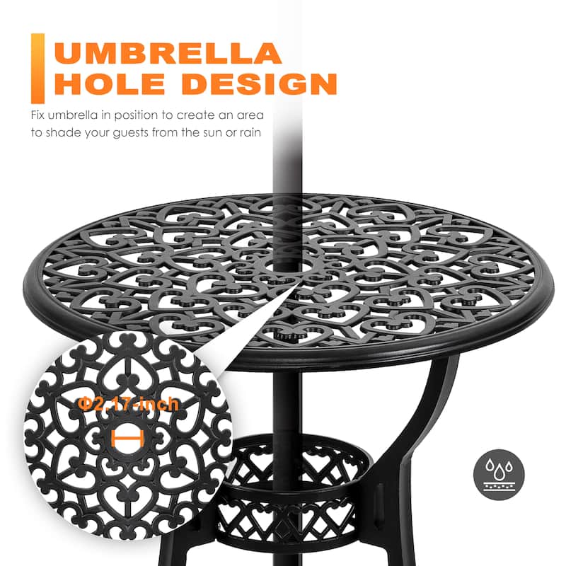 Outdoor 3-Piece Bistro Set with 2.17" Umbrella Hole and Cushions