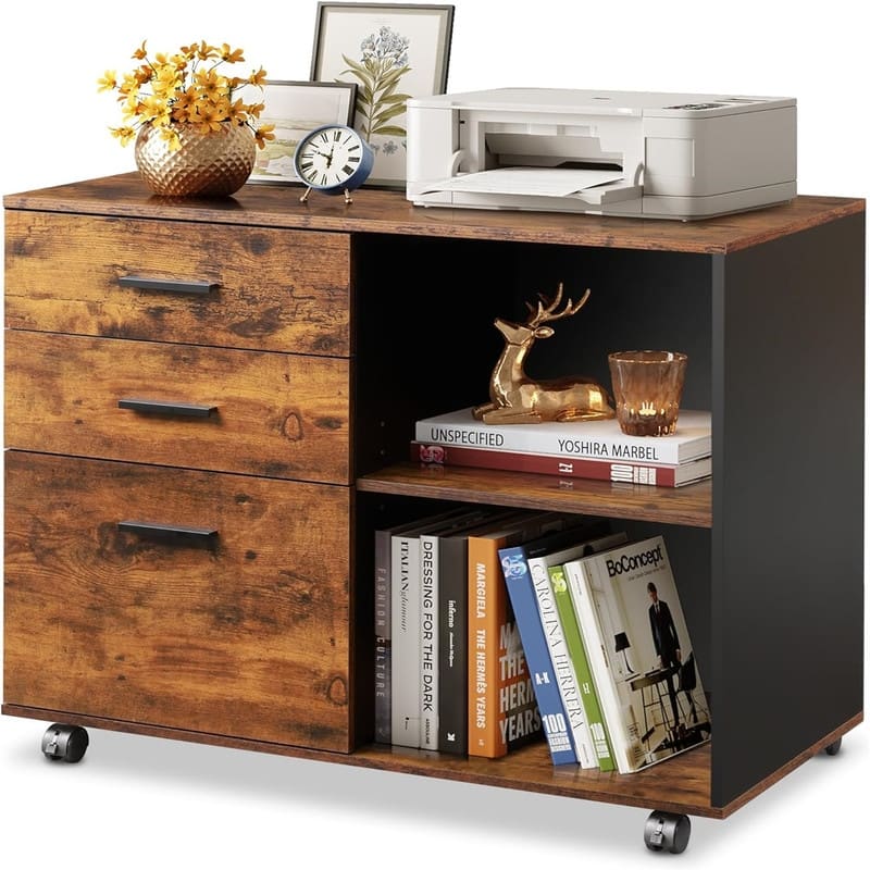 3-Drawer Wood File Cabinet - 15.7"D x 31.3"W x 24.7H - Rustic Brown