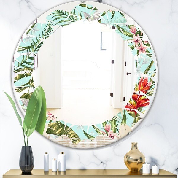 Designart 'Tropical Foliage II' Modern Round or Oval Wall Mirror ...