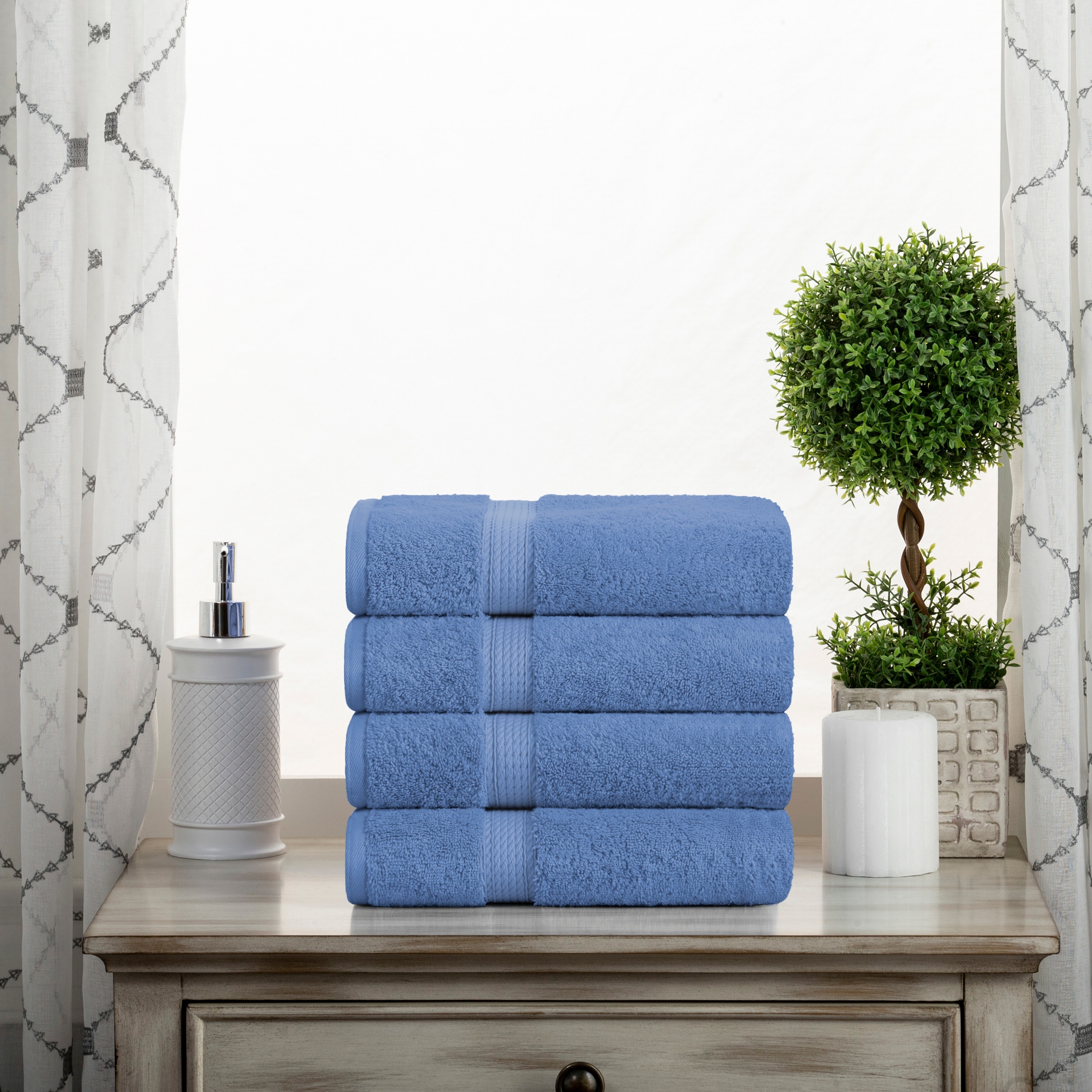 GuoChe Light Blue Decorative Bathroom Hand Towels Cotton Bath Spa Towel  Sets Set of 2 Hand Face Towel 16 X 30 Face Washcloth Pretty Hand Towels  for