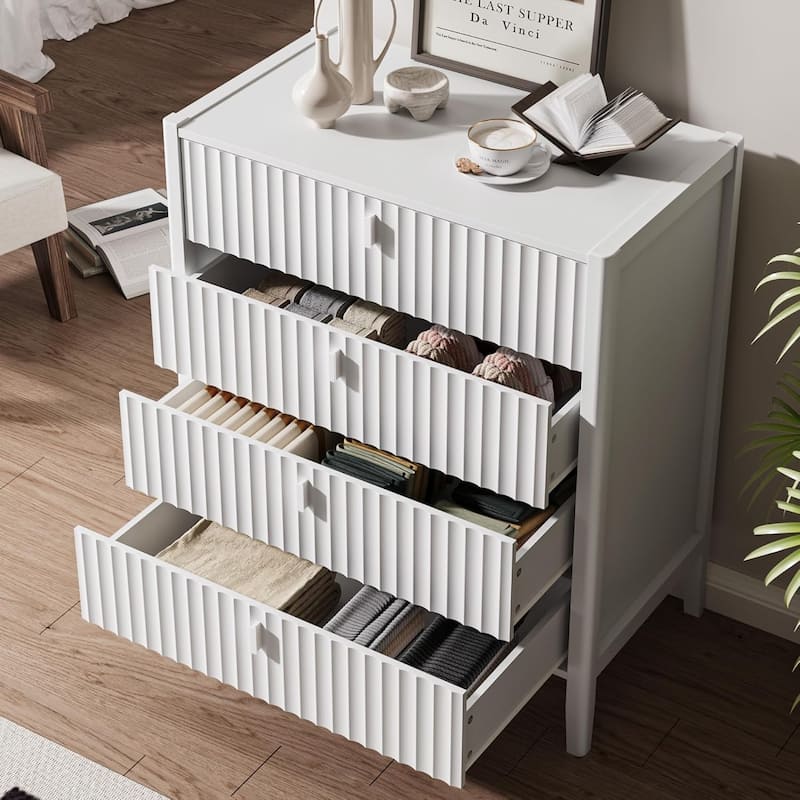 Modern Dresser, Fluted Wood Chest with Deep Drawers for Bedroom, Living Room