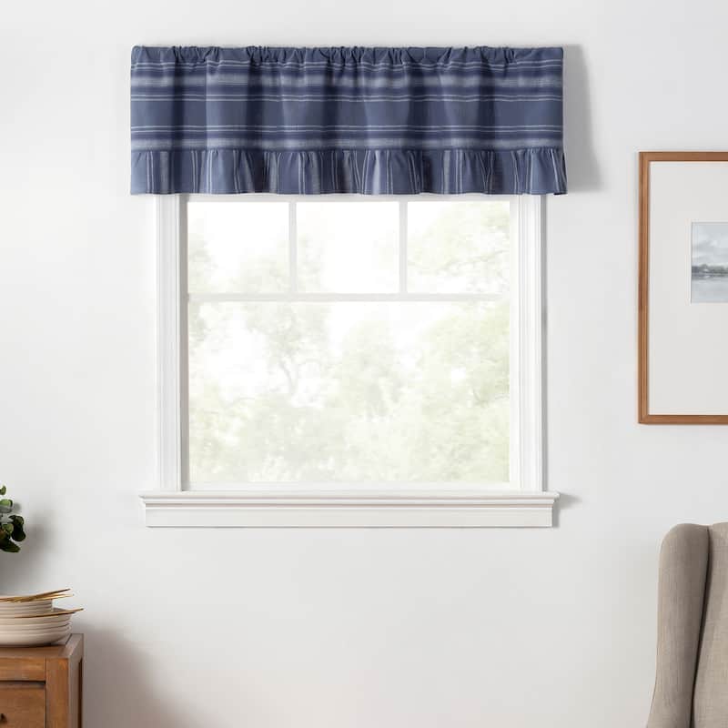 Martha Stewart Ruffle Stripe Valance or Tier Pair Curtain Collection - Valance