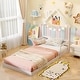 preview thumbnail 18 of 31, Costway Twin Size Floor Bed for Kids with Chimney Headboard & Handrail