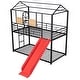 preview thumbnail 4 of 11, Twin Over Twin House Metal Bunk Bed With Slide, Red Slide