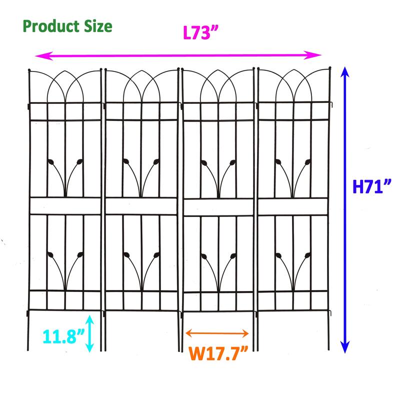 4 Pack Metal Garden Trellis 71"x17.7"Rustproof Trellis for Climbing Plants Outdoor Flower Support Black