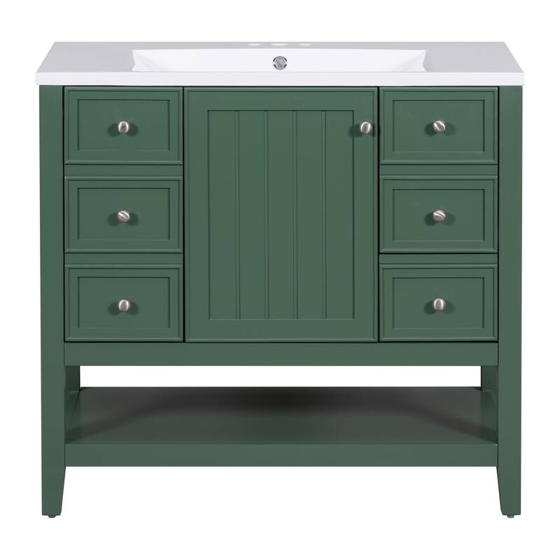 GDFStudio - Avalon 36-Inch Bathroom Vanity with Sink, Solid Wood & MDF Board with Lower Shelf, Painted Finish