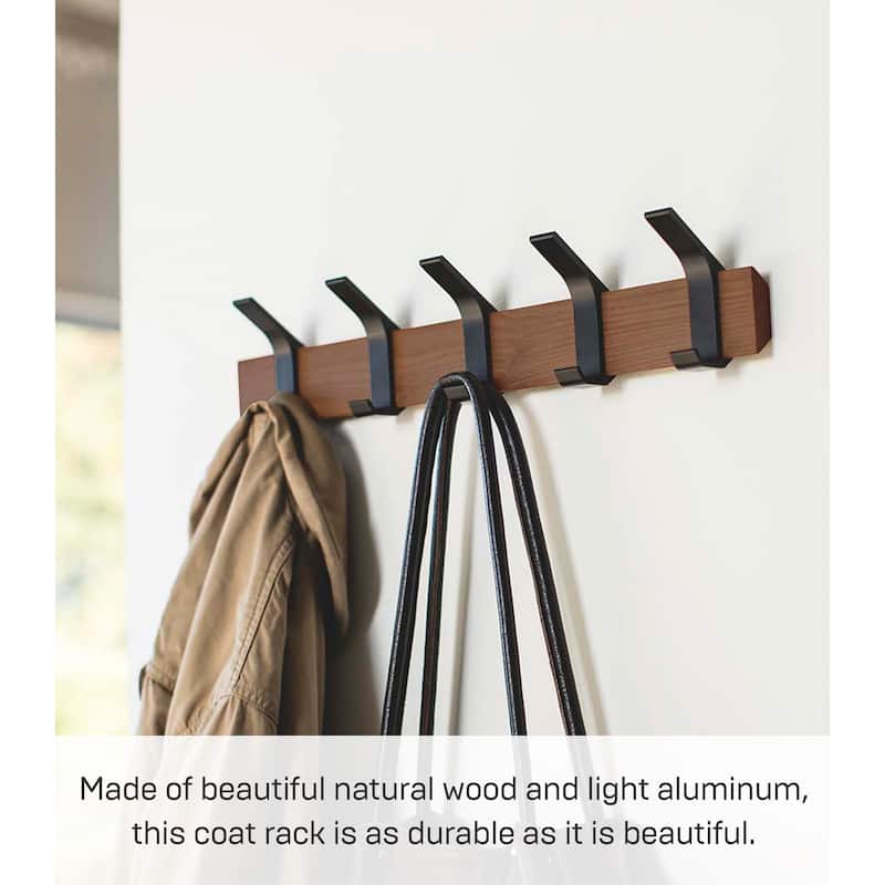 Yamazaki Home Wall-Mounted Coat Rack, Steel and Wood - L 2.56 x W 19.69 x H 3.94 inches