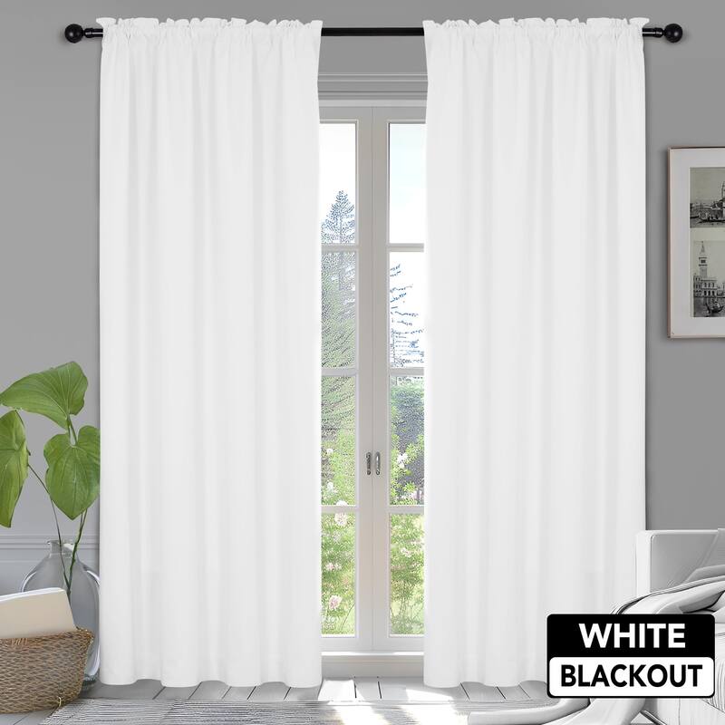 White Curtains Rod Pocket Blackout Drapes 2 Panel