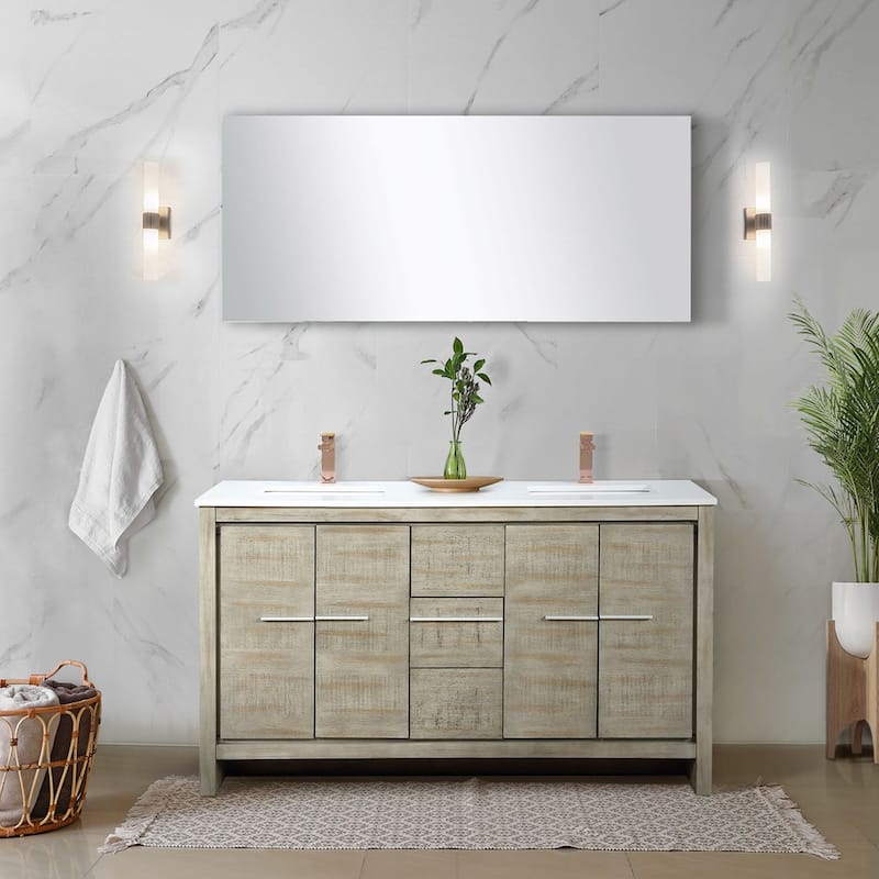 Lafarre Bath Vanity with Cultured Marble Top, Sink, Mirror and Rose Gold Faucet