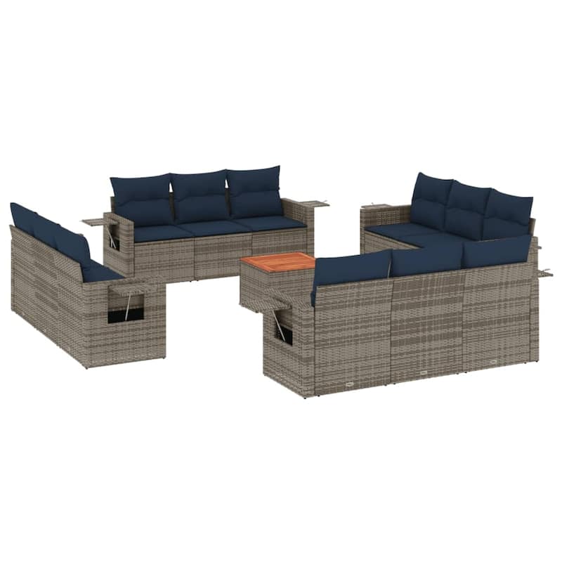 vidaXL 13 Piece Patio Sofa Set with Cushions Black Poly Rattan - 21.7" x 24.4" x 27.2"