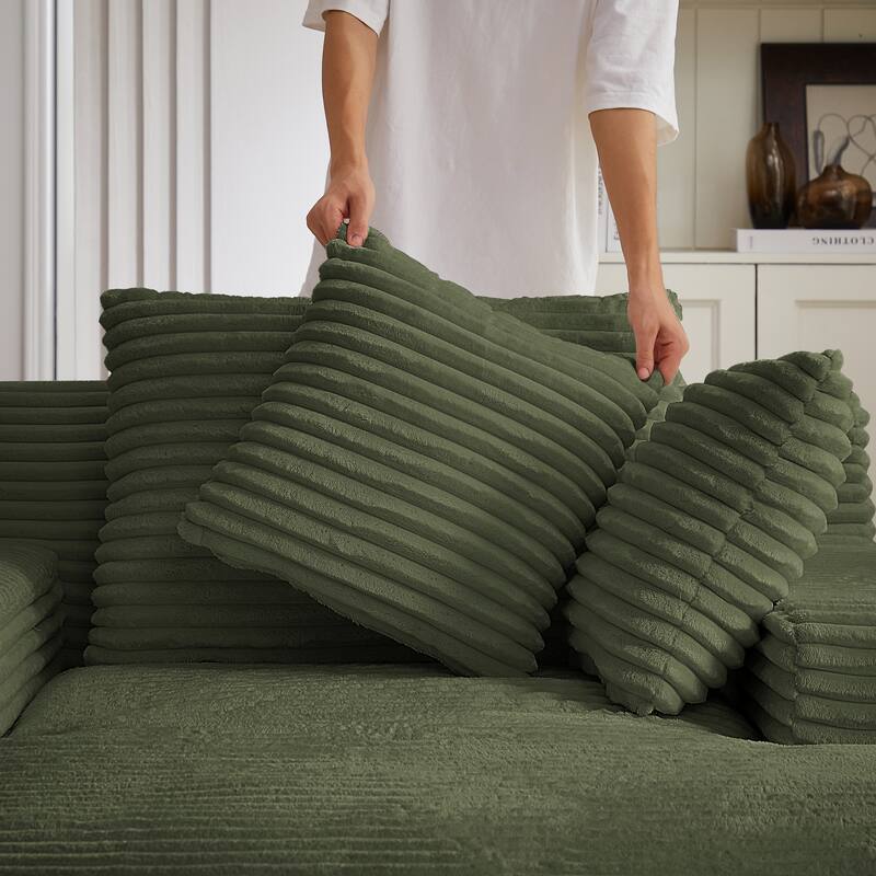 Lazy Sofa Chair Single Chaise Lounge Corduroy Upholstered Sleeper Sofa Ergonomic Couch Chair with Full Foam Cushion and Pillows