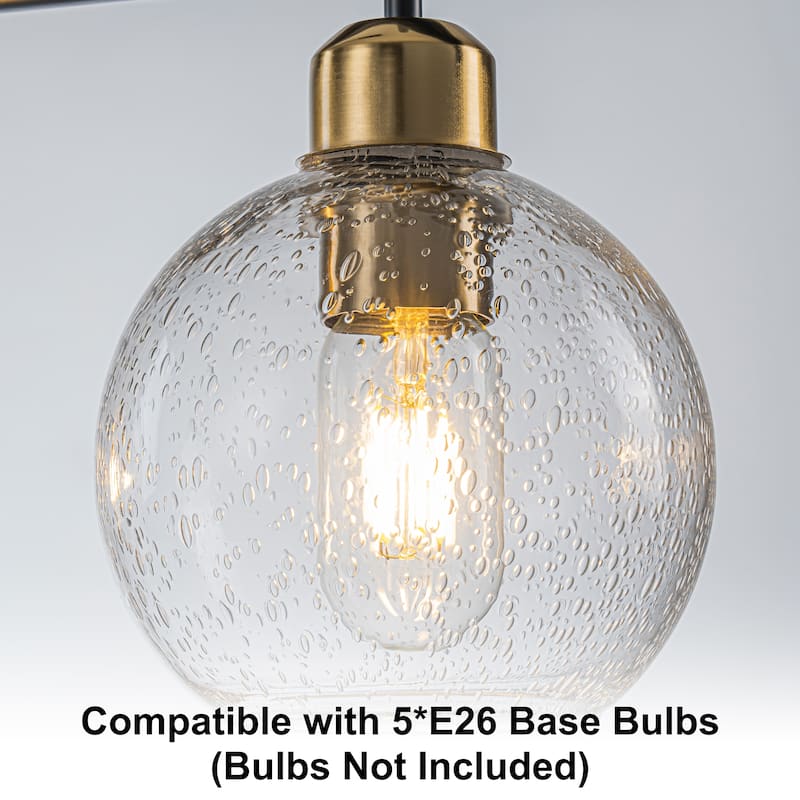Starsky 5-Light Modern Linear Kitchen Island Pendant with Seeded Glass Globes, Adjustable Height, Black or Gold