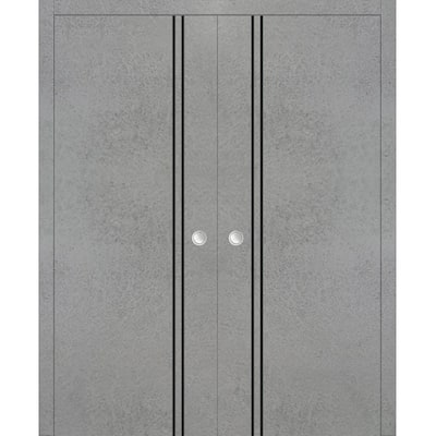 French Double Pocket Doors 36x80 Planum 0016 Concrete with Kit Trims Rail