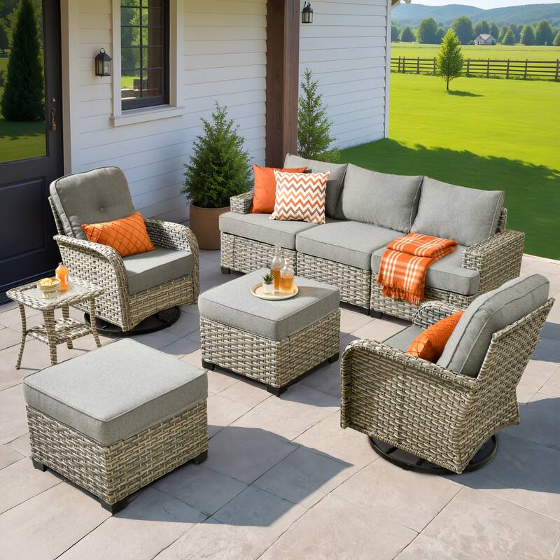 XIZZI 8-piece Outdoor Grey Wicker Furniture Conversation Set - Dark Grey
