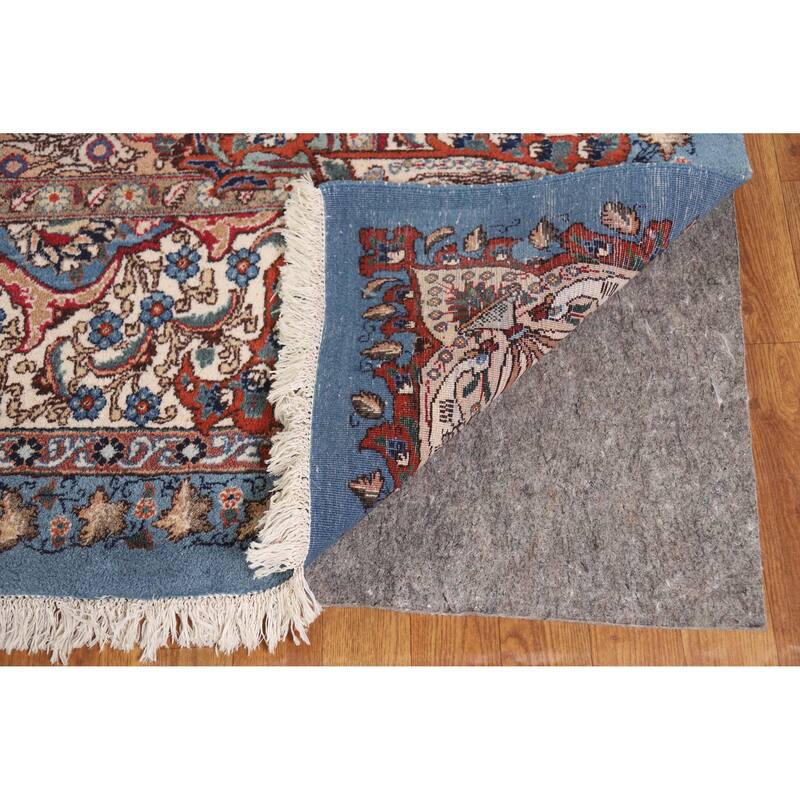 Hand Knotted Oriental 100% Wool Carpet Traditional Floral Navy Blue & Blues Kashmar Area Rug - 12' 9'' X 10' 0''
