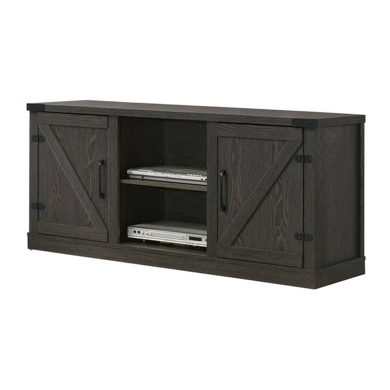 Olv 58 Inch TV Media Center Console, Barn Sliding Cabinet Doors, Dark Gray