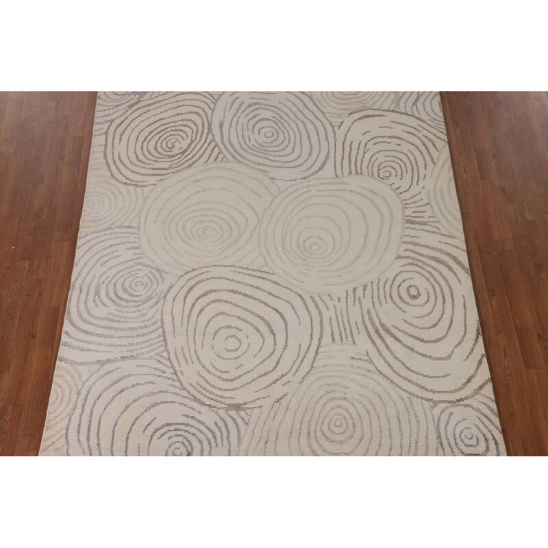 Beige Nepalese Modern Area Rug Handmade Wool Carpet - 6'0" x 8'7"