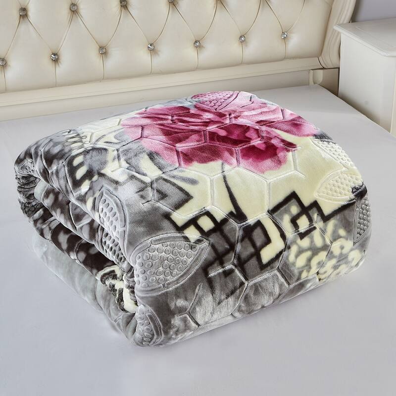 2 Ply A&B Printed Raschel Bed Blanket 85" x 95"-10 Pounds