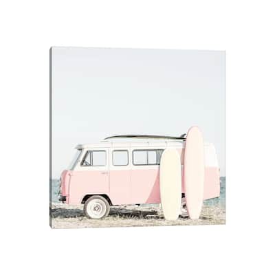 iCanvas "Pink Kombi Van With Surfboards" by Tiny Treasure Prints Canvas Print
