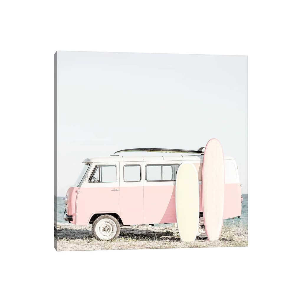 iCanvas "Pink Kombi Van With Surfboards" by Tiny Treasure Prints Canvas Print