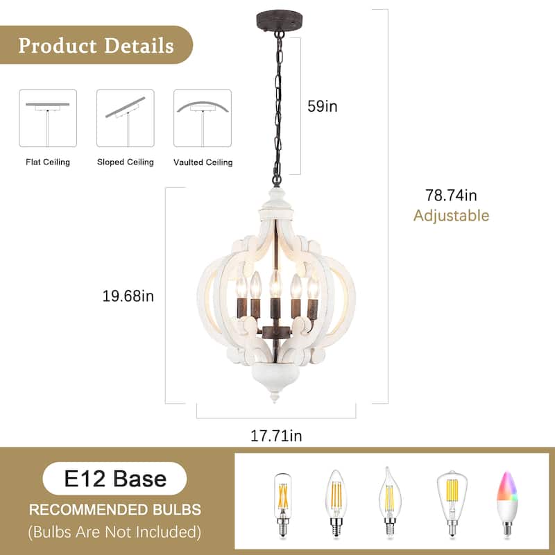5-Light W17.71" x H78.74" Rustic Lantern Chandeliers for Dining Room
