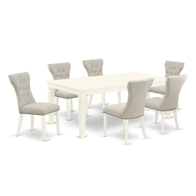 Zen Zone 7-Piece Dining Set - Rectangular Table & 6 Parsons Chairs - Solid Wood - Linen White Finish - 60