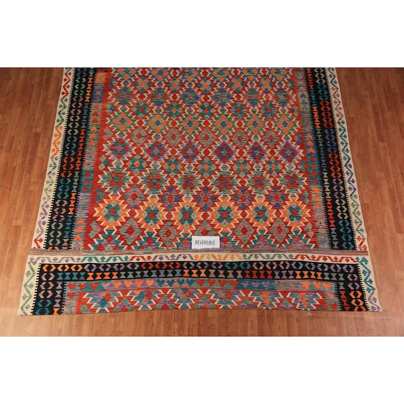 Kilim Oriental Area Rug Flatweave Southwestern Style Wool Carpet - 10'1"x 13'0"