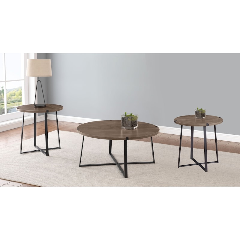 Marcus Round Coffee And End Table Set Light Brown - 3-Piece