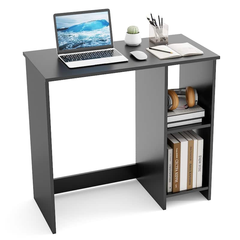 Small Computer Desk with Storage Shelves White and Black Engineered Wood Study Writing Table for Home Office