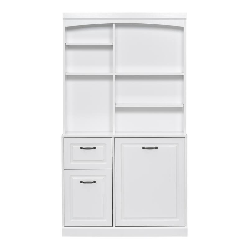 70.9'' Tall Bathroom Storage Cabinet with Drawers & Adjustable Shelves, Freestanding Bathroom Cabinet, Tilt-Out Laundry Hamper