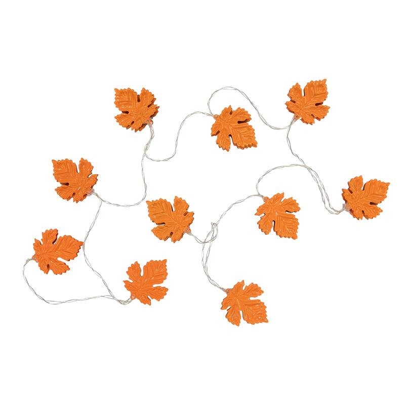 10-Count Orange LED Fall Harvest Maple Leaf Fairy Lights 5.5ft Copper Wire - 5.5'
