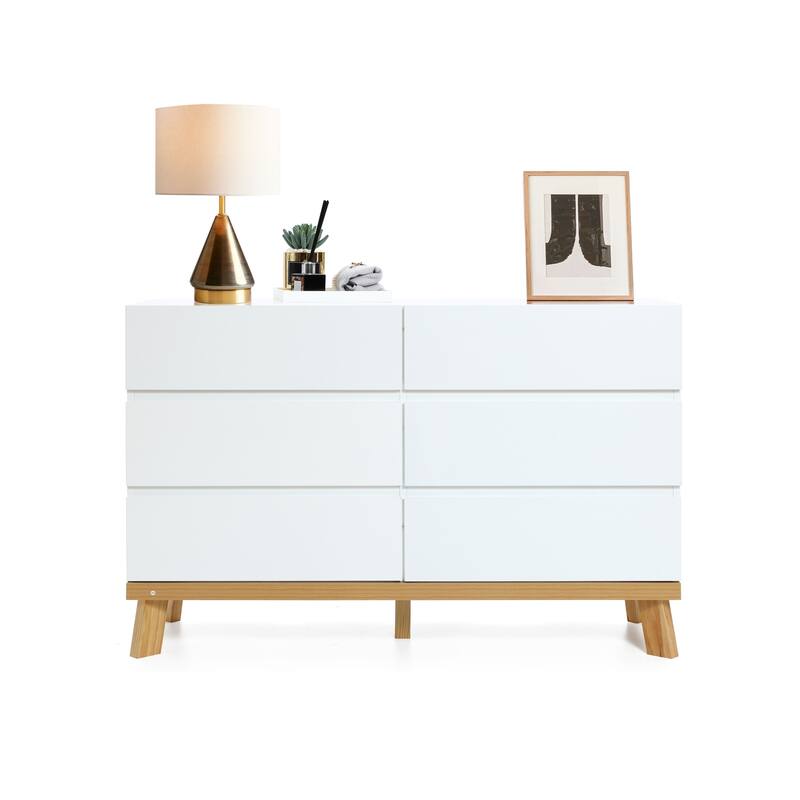 White 6 Drawer Dresser - Modern Wood Storage Chest for Bedroom, Living Room