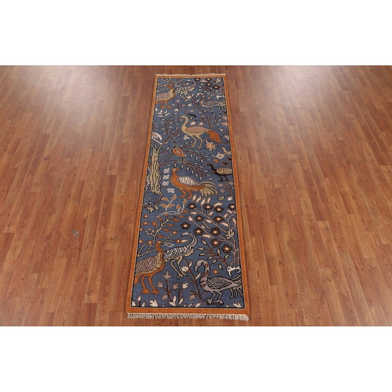 Animals Blue Ziegler Indian Runner Rug Hand-Knotted Wool Carpet - 2'6"x 7'10"