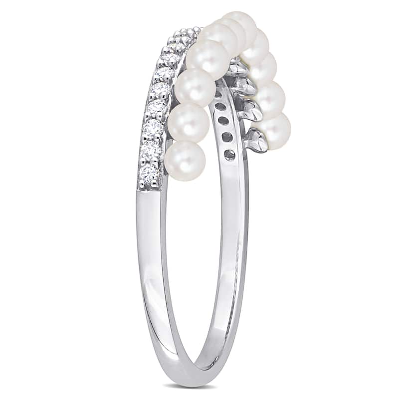 Miadora White Cultured Freshwater Pearl and 1/6ct TDW Diamond Eternity Ring in 14k White Gold