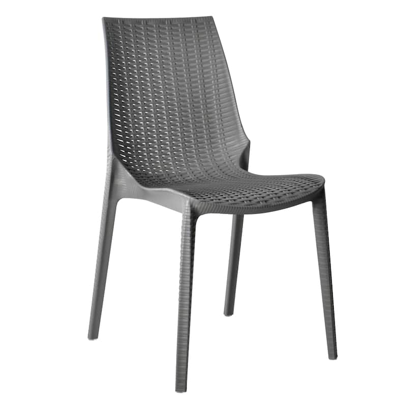 Kent Modern Rattan-Style Stackable Lightweight Dining Chair for Patio and Garden - Grey