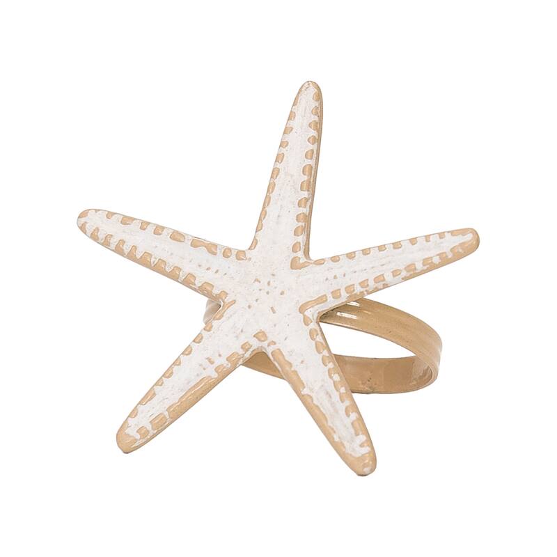 Starfish Whitewashed Napkin Ring Set of 6 - Cream - Set of 6