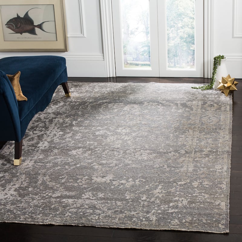 SAFAVIEH Couture Hand-knotted Centennial Johanne Modern Abstract Silk Rug - 6' x 9' - Light Grey/Dark Grey
