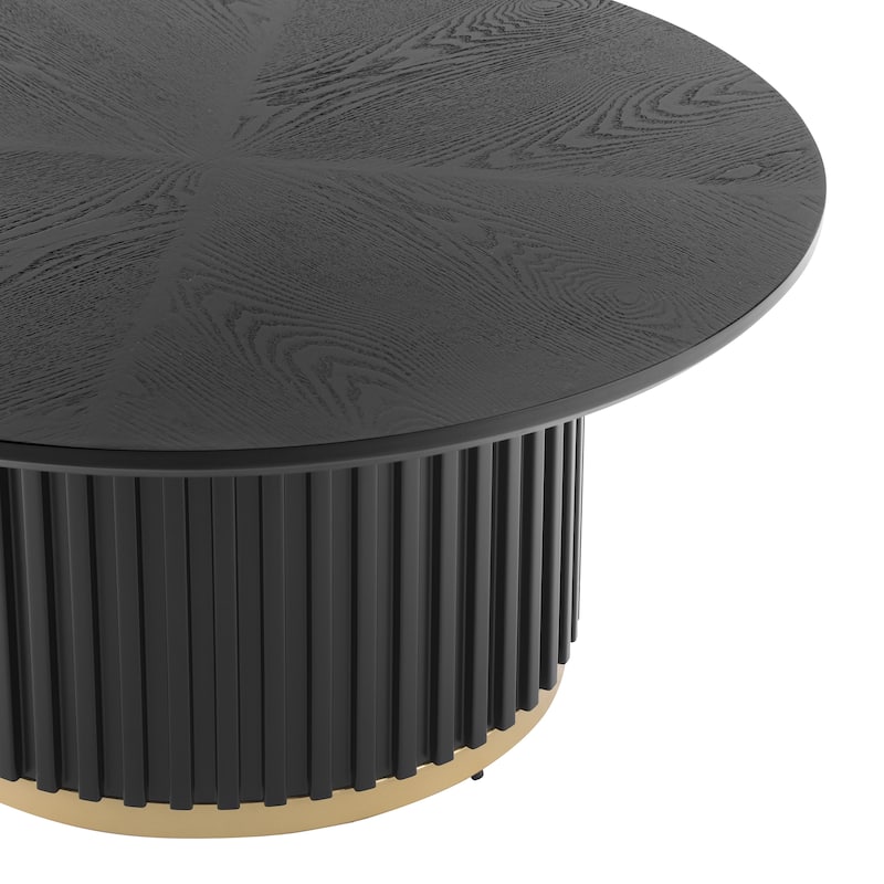 Christopher Knight Home - Marceline Modern 33.46" Round Coffee Table with Fluted Metal Pedestal Base & Subtle Gold Accent