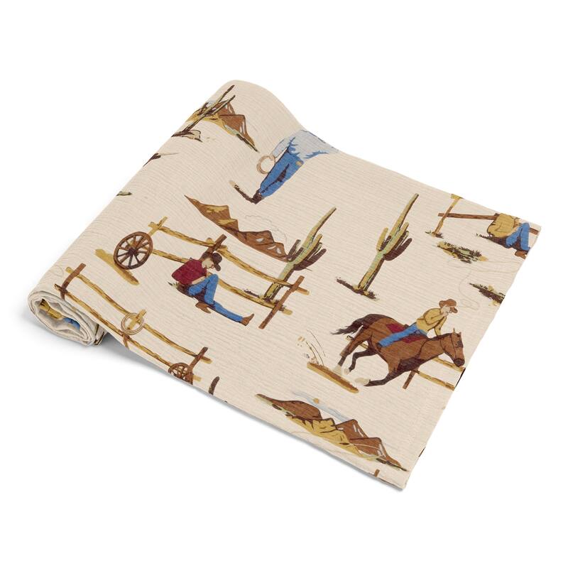 Sweet Jojo Designs Brown Western Cowboy Boy 100% Cotton Muslin Baby Swaddle Receiving Blanket - Wild West, Southern Charm, Horse