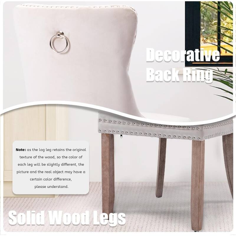 Velvet Dining Chairs Set of 2, Tufted Dining Chairs with Nailhead Back and Ring Pull Trim - 25.5×19.7×37.4inch
