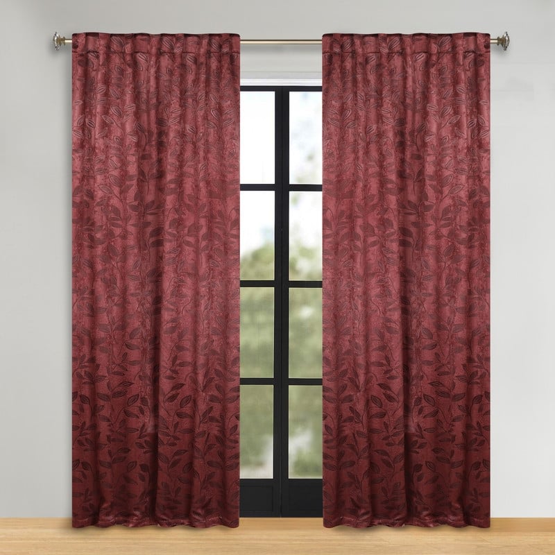 Superior Leaves Machine Washable Room Darkening Curtains with Back Tabs, Set of 2