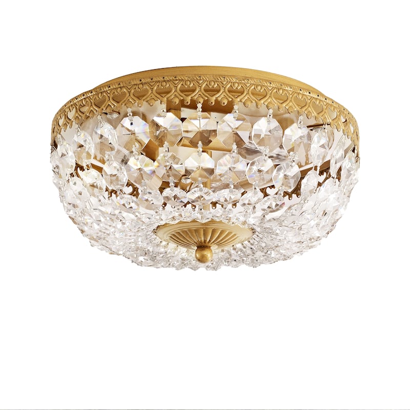 Jessica Brushed Brass 3-Light Crystal Basket Flush Mount - 11.8 inches in Diameter x 6.7 inches H