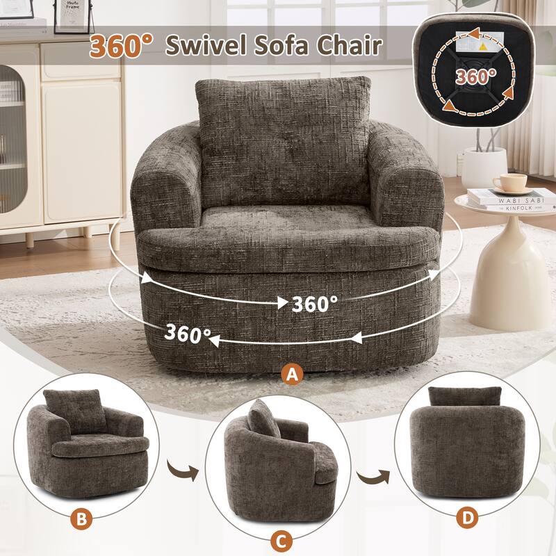 360°Swivel Sofa Chair Accent Barrel Chair 36.6" Swivel Round Chair with Dual-layer Cushion Design