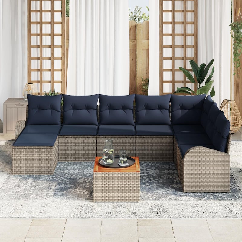 vidaXL 9 Garden Sofa Set with Cushions Black/Grey Poly Rattan - 113.8 x 70.5 x 27.2
