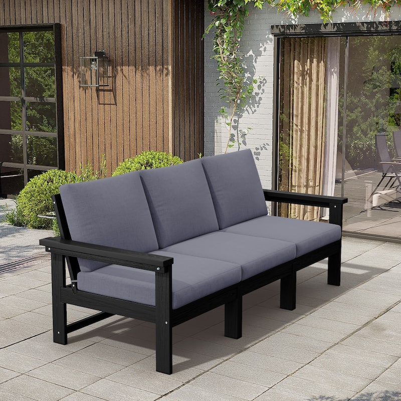 Outdoor Patio HDPE 3-Seat Sofa, 3 Removable Cushions Included