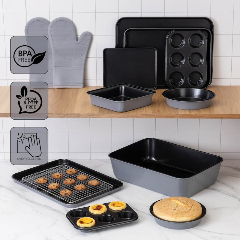 Country Kitchen Nonstick Stackable Bakeware Set - Durable, Easy Release Baking Set, Cream, 13 Pcs